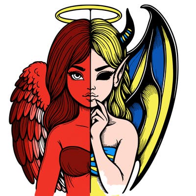 realistic angel half demon