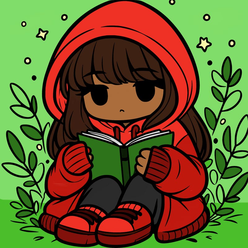 girl in oversized hoodie reading a book