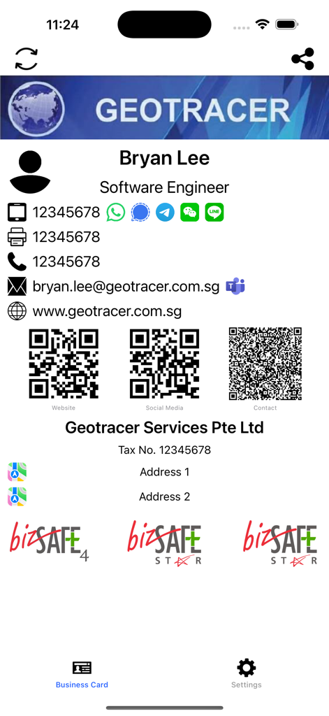 Smart Business NameCard - Digital business card with QR codes and contact information