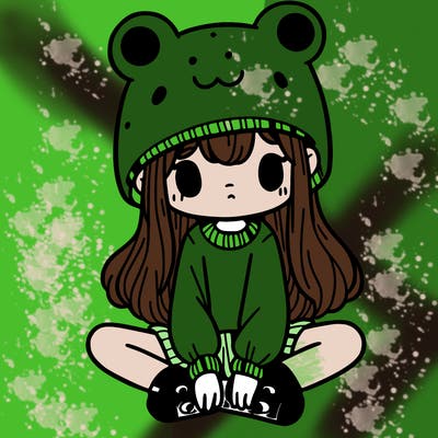 a girl wearing a frog hat and some frog socks