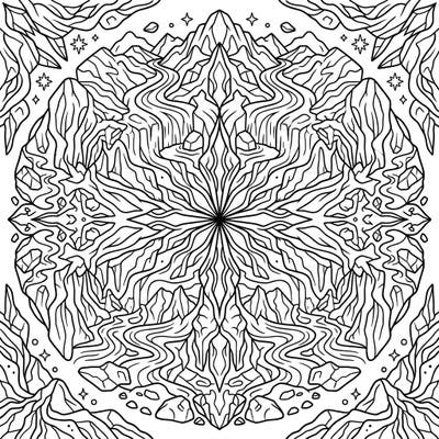 Unleash your creativity with this mesmerizing Glacial Valley Mandala coloring page, where the grandeur of ancient ice formations meets captivating symmetry. Dive into a world of intricate details and bring this icy landscape to life with your unique color palette.