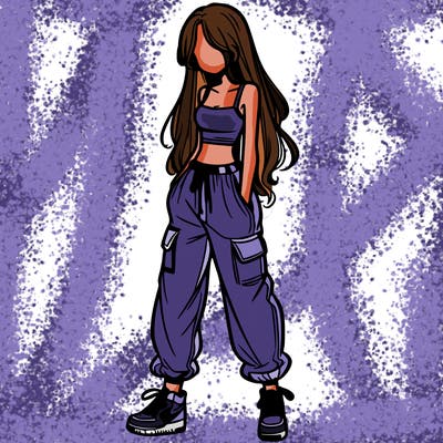 girl in baggy pants crop top and long hair