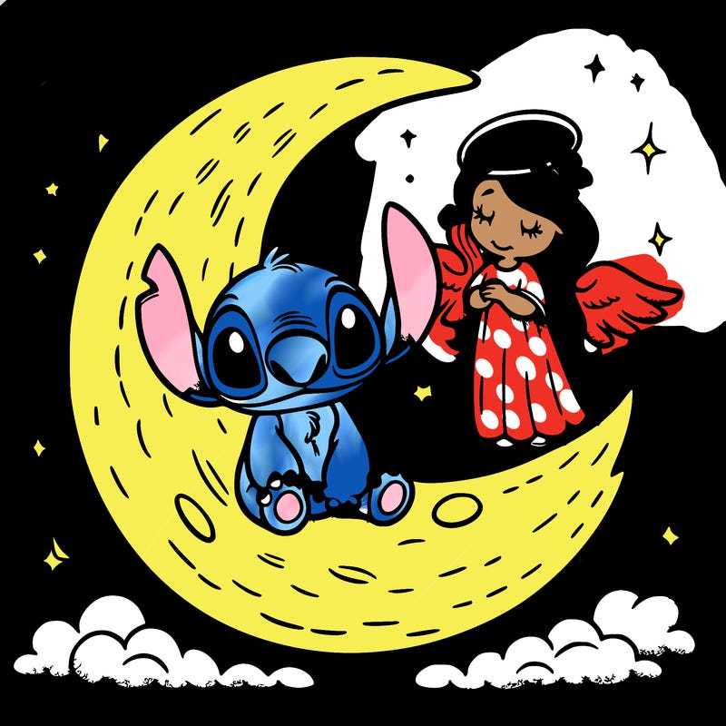 stitch and angel on moon