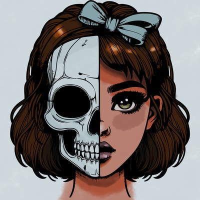 realistic girl with half skull mask