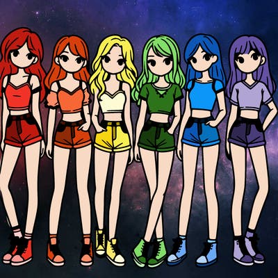 a group of girls wearing crop tops and shorts