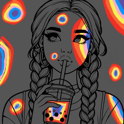 realistic girl with braided hair drinking boba