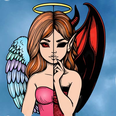 realistic angel half demon