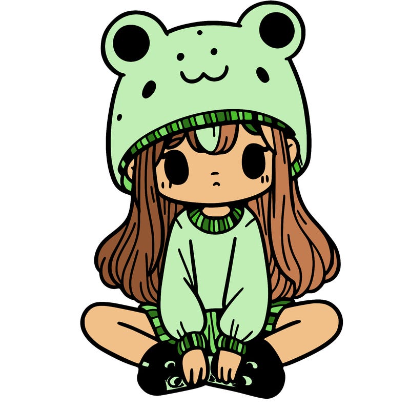 a girl wearing a frog hat and some frog socks
