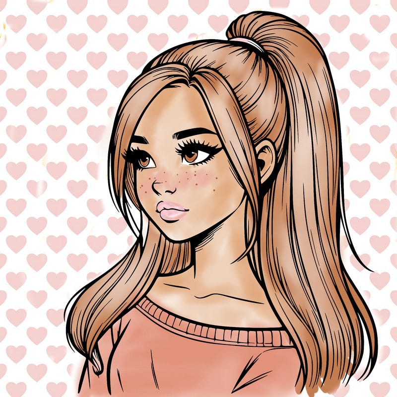 realistic girl with a high ponytail