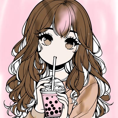 realistic girl drink a boba