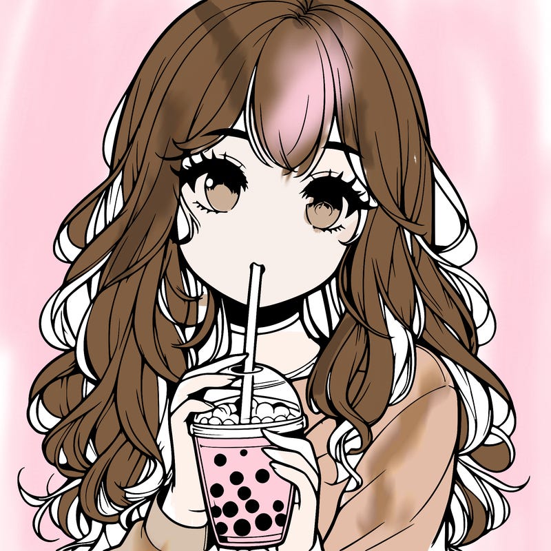 realistic girl drink a boba