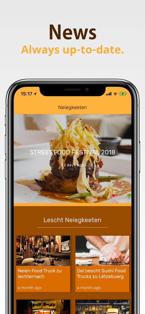 Snack Track - La section Actualités de l'application Snack Track montrant les mises à jour des festivals de street food et les nouvelles inscriptions de food trucks