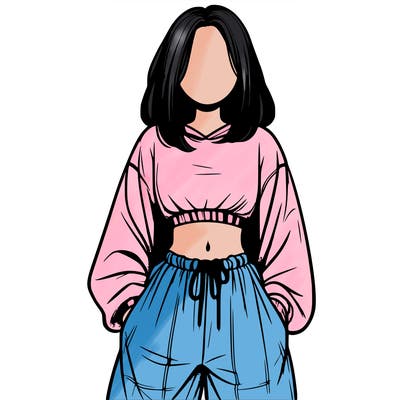 realistic girl faceless with baggy pants and a crop top