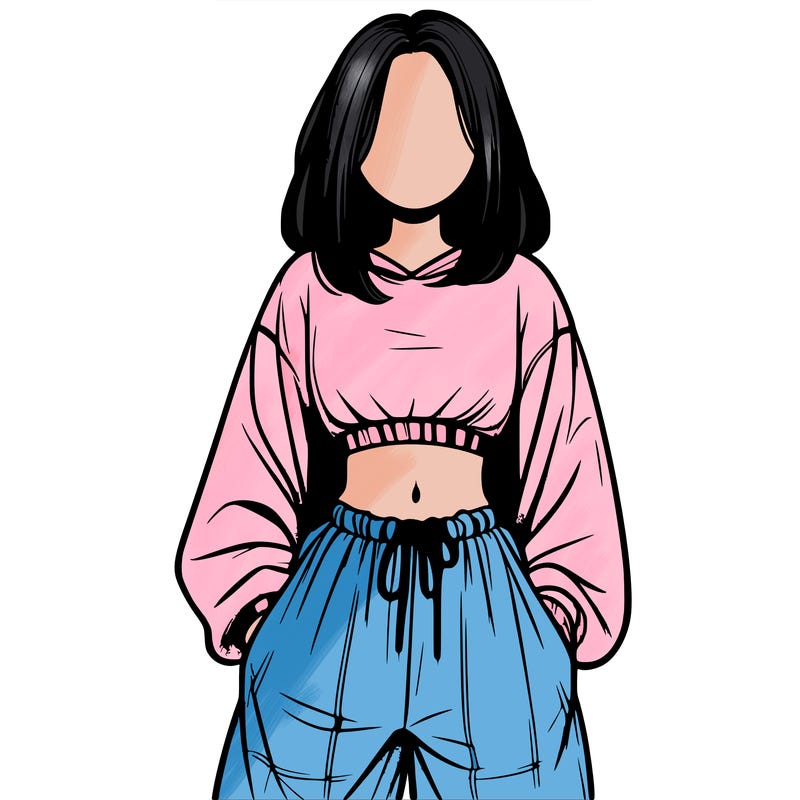 realistic girl faceless with baggy pants and a crop top