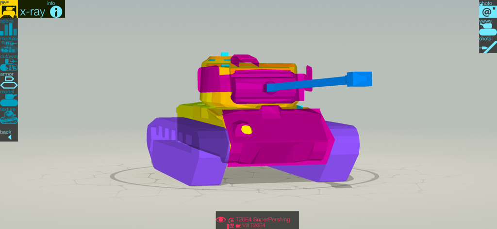 Armor Inspector: WoT PC,Blitz - X-ray view of T26E4 SuperPershing tank armor in Armor Inspector app