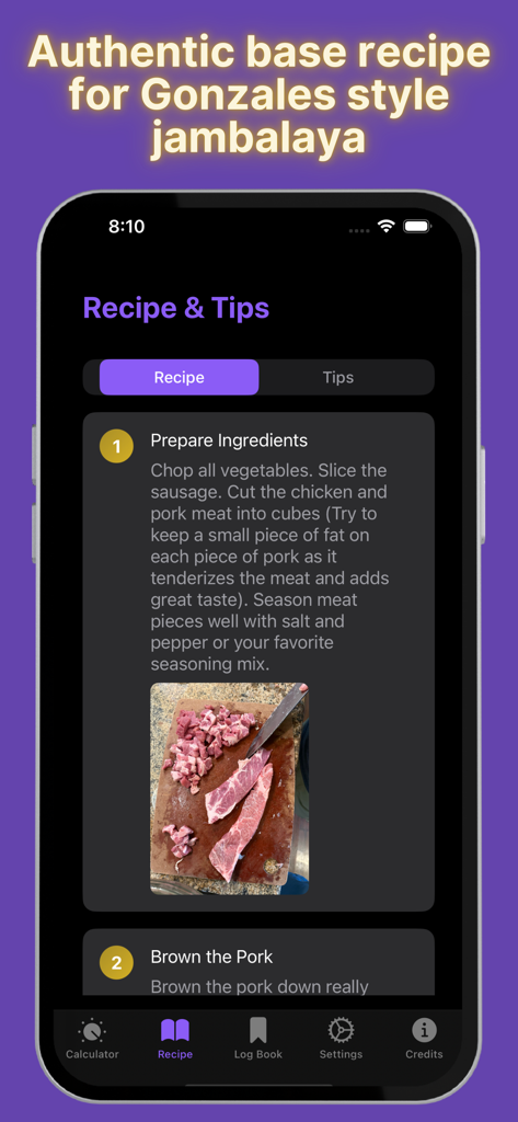 Jambalaya Calculator - Step by step authentic Gonzales style jambalaya recipe in the mobile app