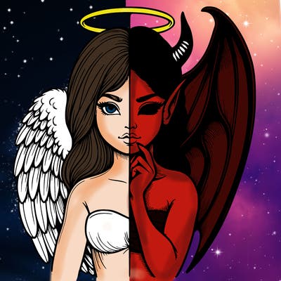 realistic angel half demon