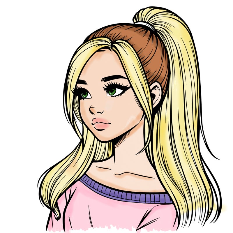 realistic girl with a high ponytail
