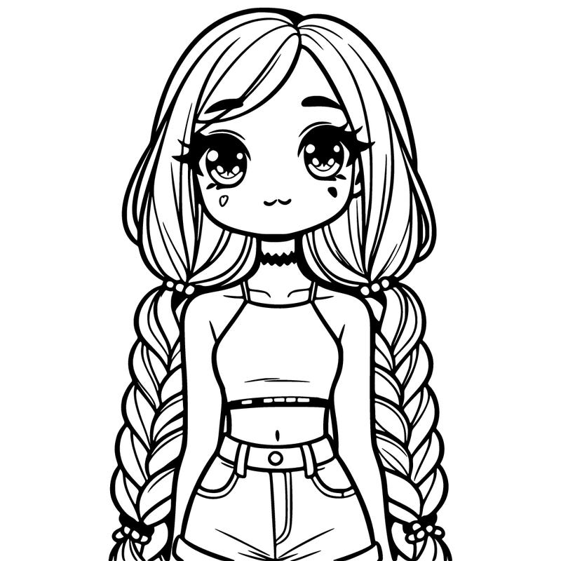 really cute girl with long braids and crop top