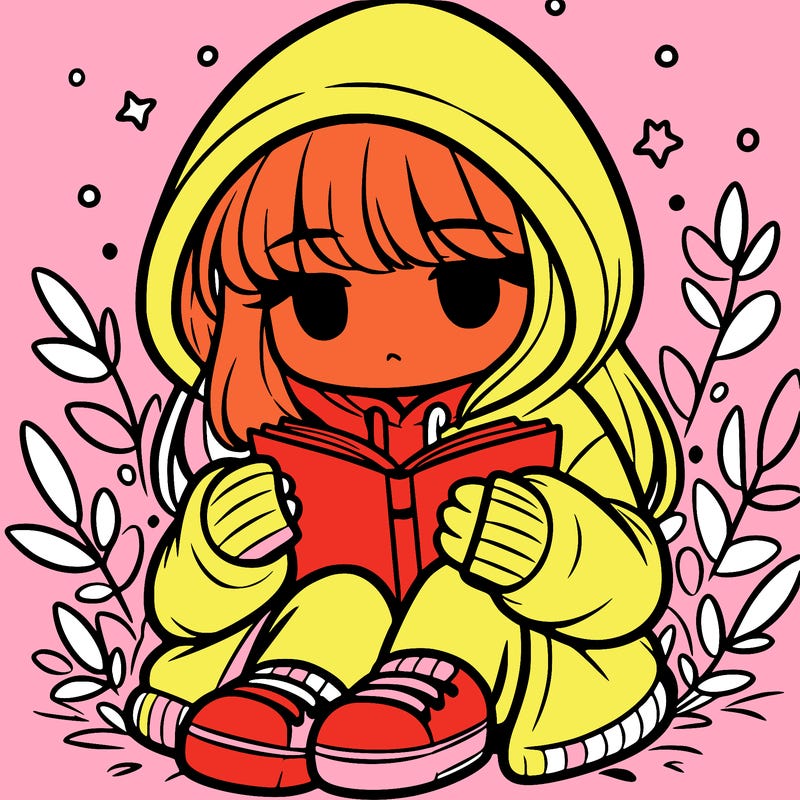 girl in oversized hoodie reading a book