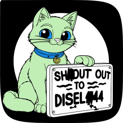a cat with a sign that says shout out to diesel144