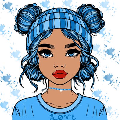 realistic girl with buns in her hair with a beanie on