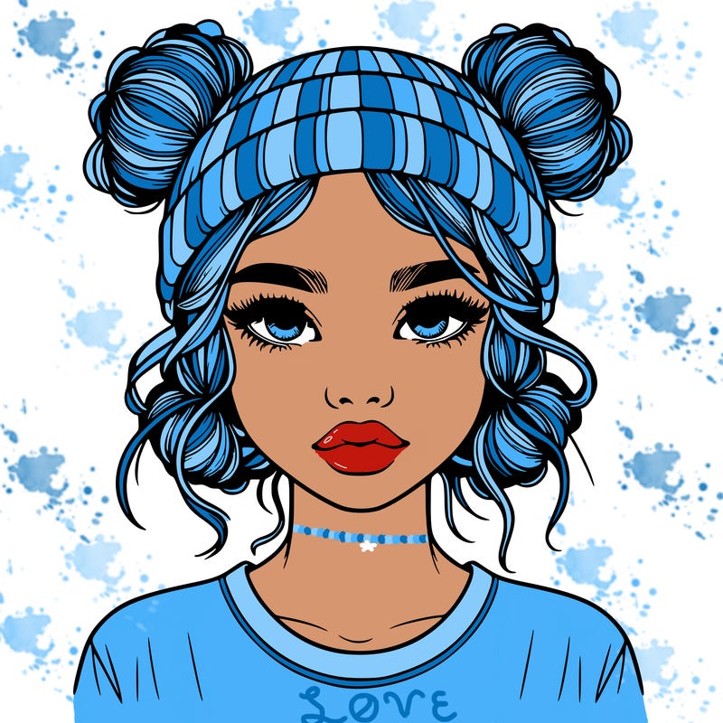 realistic girl with buns in her hair with a beanie on