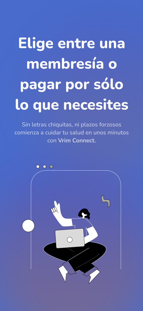 VRIM Connect - VRIM Connect app screen showing membership and flexible payment options for digital health services