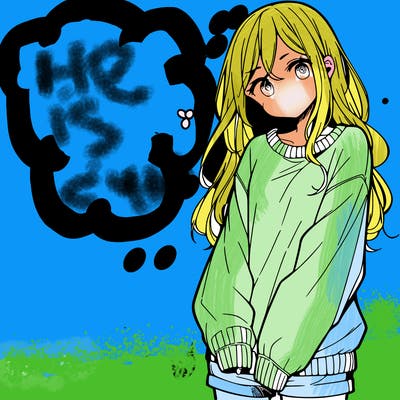 manga teen girl  in a sweater and baggy pants