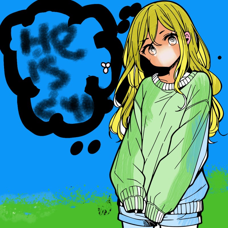 manga teen girl  in a sweater and baggy pants