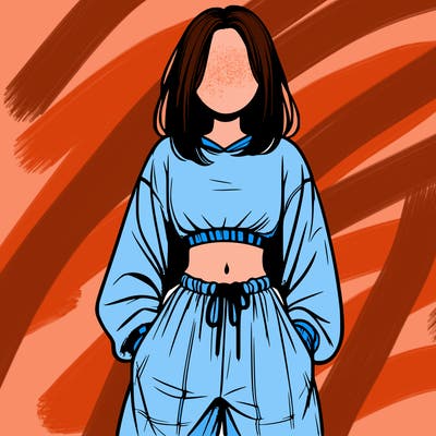 realistic girl faceless with baggy pants and a crop top