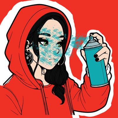 a realistic girl, spray painting