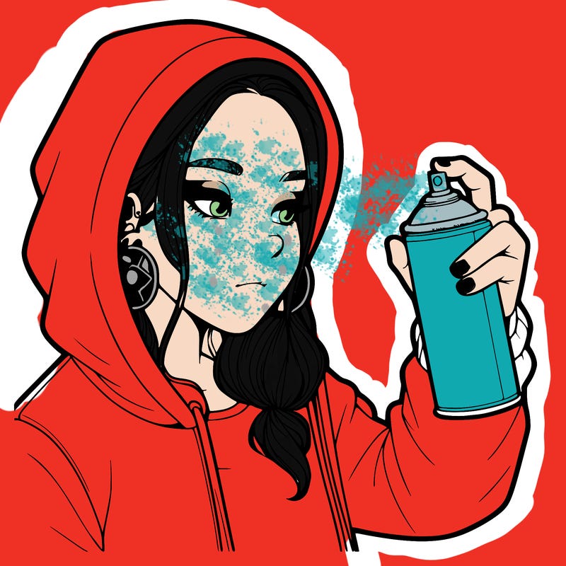 a realistic girl, spray painting