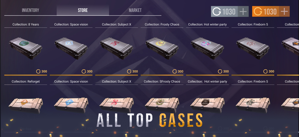 Case Simulator fo Standoff 2 D - A store menu in Case Simulator for Standoff 2 featuring different weapon cases