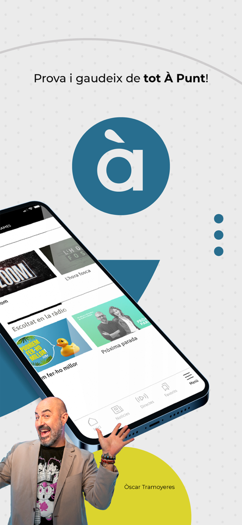 Screenshot of the A Punt mobile app showing the interface with video and radio content