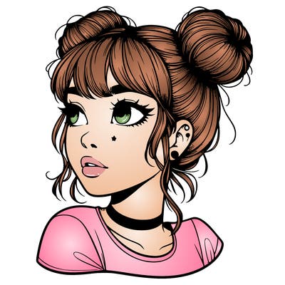 realistic girl with spacebuns