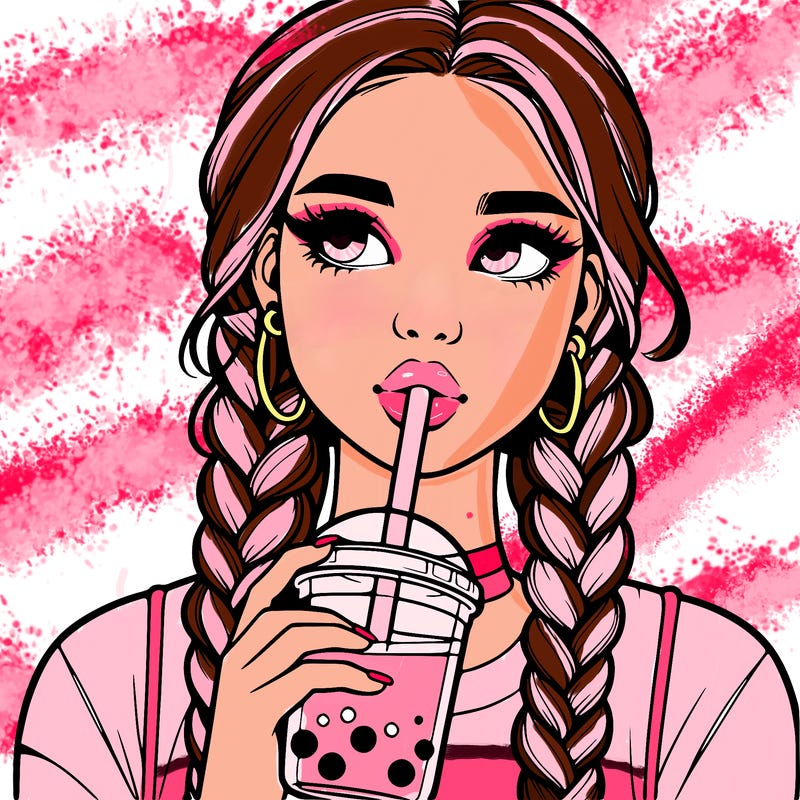 realistic girl with braided hair drinking boba