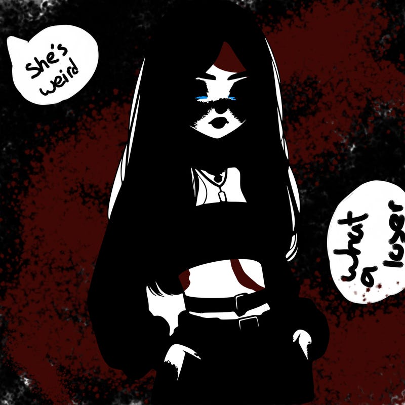 a girl with long black hair wearing a crop top and baggy pants. realistic girl.