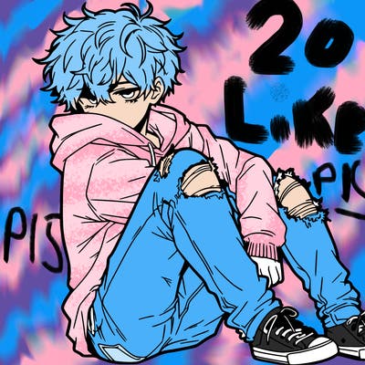 a male hoddie ripped jeans messy hair anime