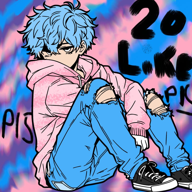 a male hoddie ripped jeans messy hair anime