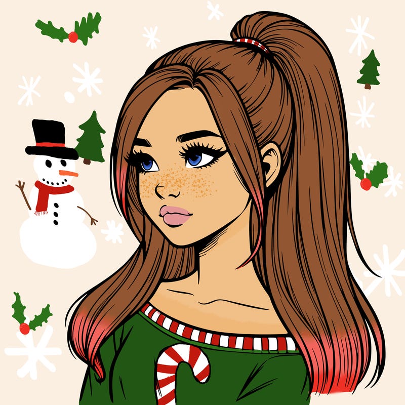 realistic girl with a high ponytail