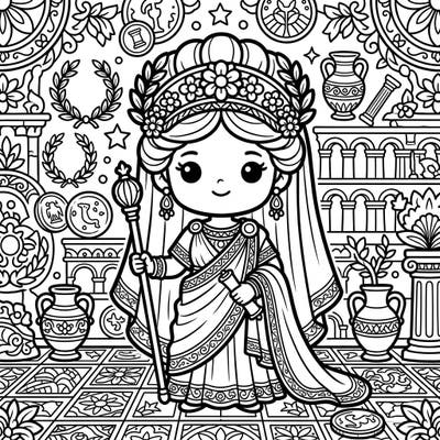 Discover the charm of ancient Rome with a delightful Kawaii twist, featuring an irresistibly cute Roman Empress ready for your artistic touch. This intricate design promises a unique blend of history and contemporary style, perfect for a relaxing coloring session.
