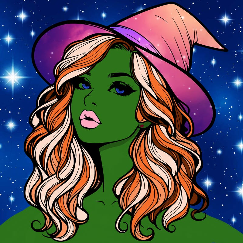 realistic witch girl with wavy hair and lips