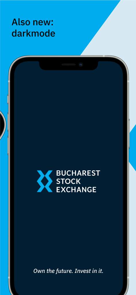 Écran de démarrage de l'application mobile BVB Trading avec le logo de la Bourse de Bucarest en mode sombre