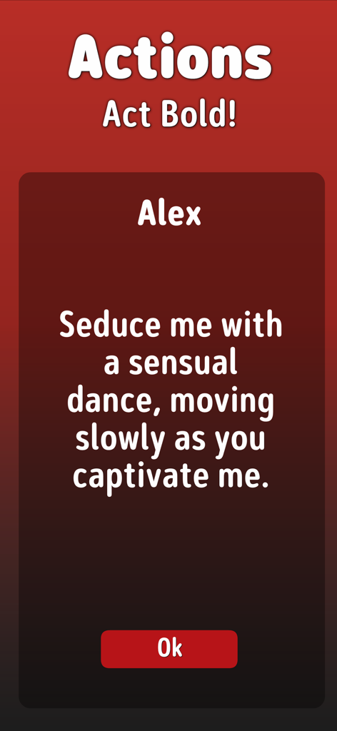 Sex Roulette - Intimasutra - Intimasutra-App-Bildschirm mit einer kühnen romantischen Aktion für Paare