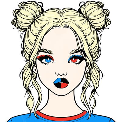 realistic girl with two buns in hair and lips