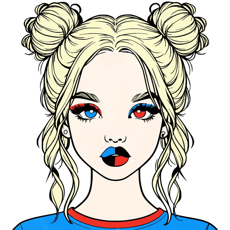 realistic girl with two buns in hair and lips