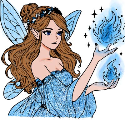 realistic female fairy sorceress casting fire spell