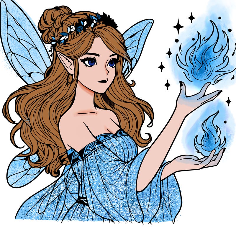 realistic female fairy sorceress casting fire spell