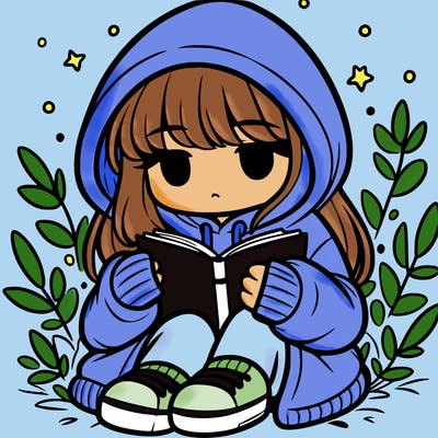 girl in oversized hoodie reading a book